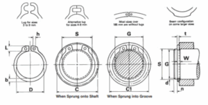 External Metric Circlip (D1400) DIN 471 Technical Drawing