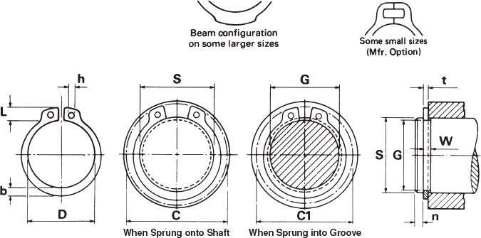 Standard External Retaining Ring Technical Drawing