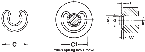 Plain Wire Snap Ring Technical Drawing
