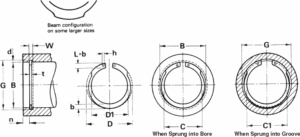 Balanced Lug Internal Retaining Rings Technical Drawing