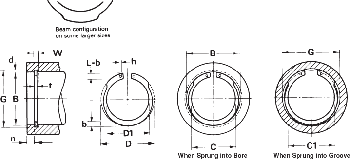 Balanced Lug Internal Retaining Rings Technical Drawing