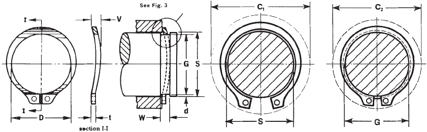 Bowed External Retaining Rings Technical Drawing