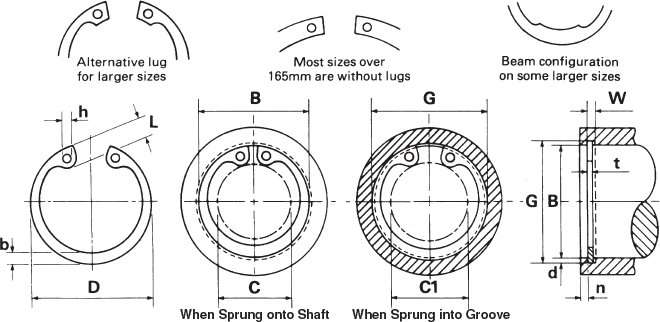 Int. Metric Circlip (D1300) DIN 472 Technical Drawing