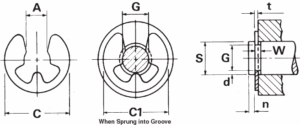 Metric Retaining Ring Technical Drawing