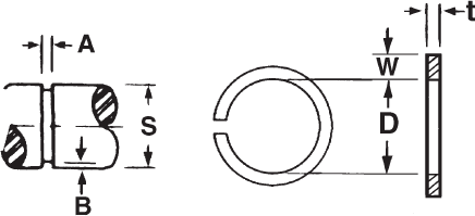 Rectangle Wire Snap Ring Technical Drawing